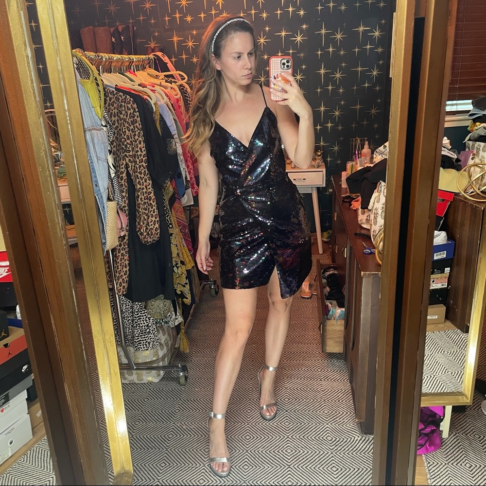 XS Sequin dress in “oil slick” colors